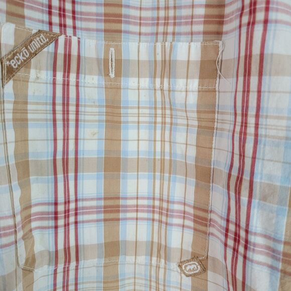 Vtg ECKO UNLIMITED SHIRT MEN XL MADRAS PLAID SHORT SLEEVE Pre Owned - Picture 7 of 16